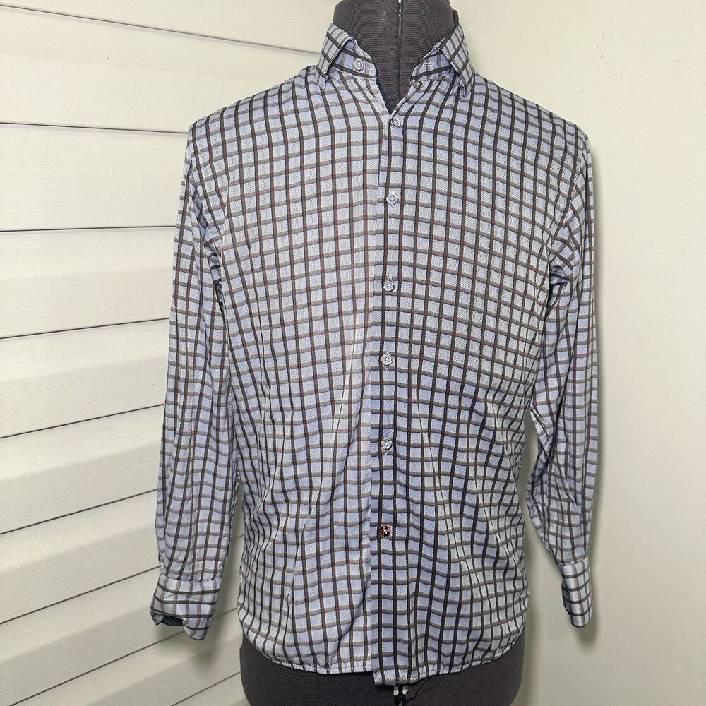 Visconti Black Luchiano Visconti Blue Plaid Button Down Shirt Mens S Long Sleeve